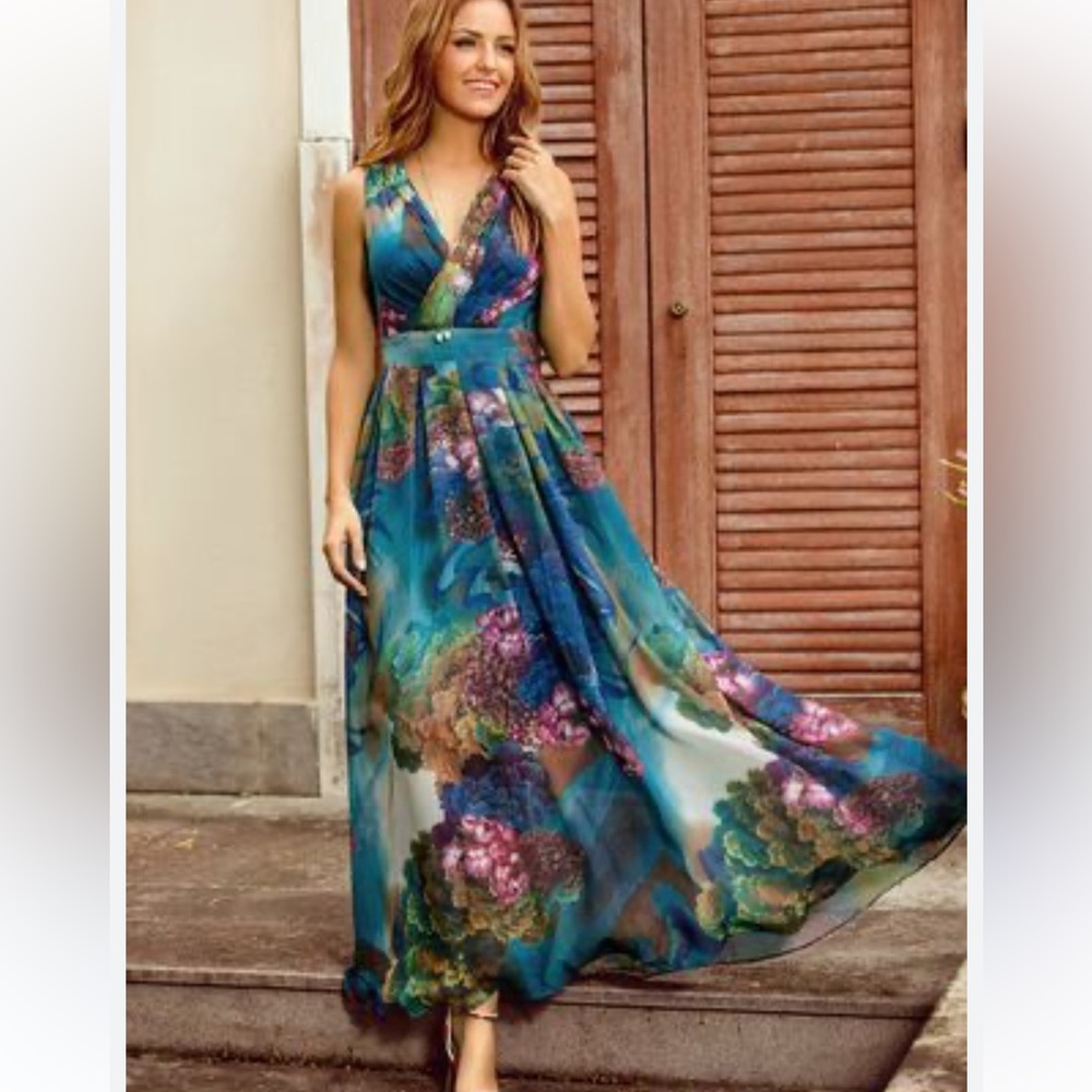 Floral Maxi Dress in Blue and Purple